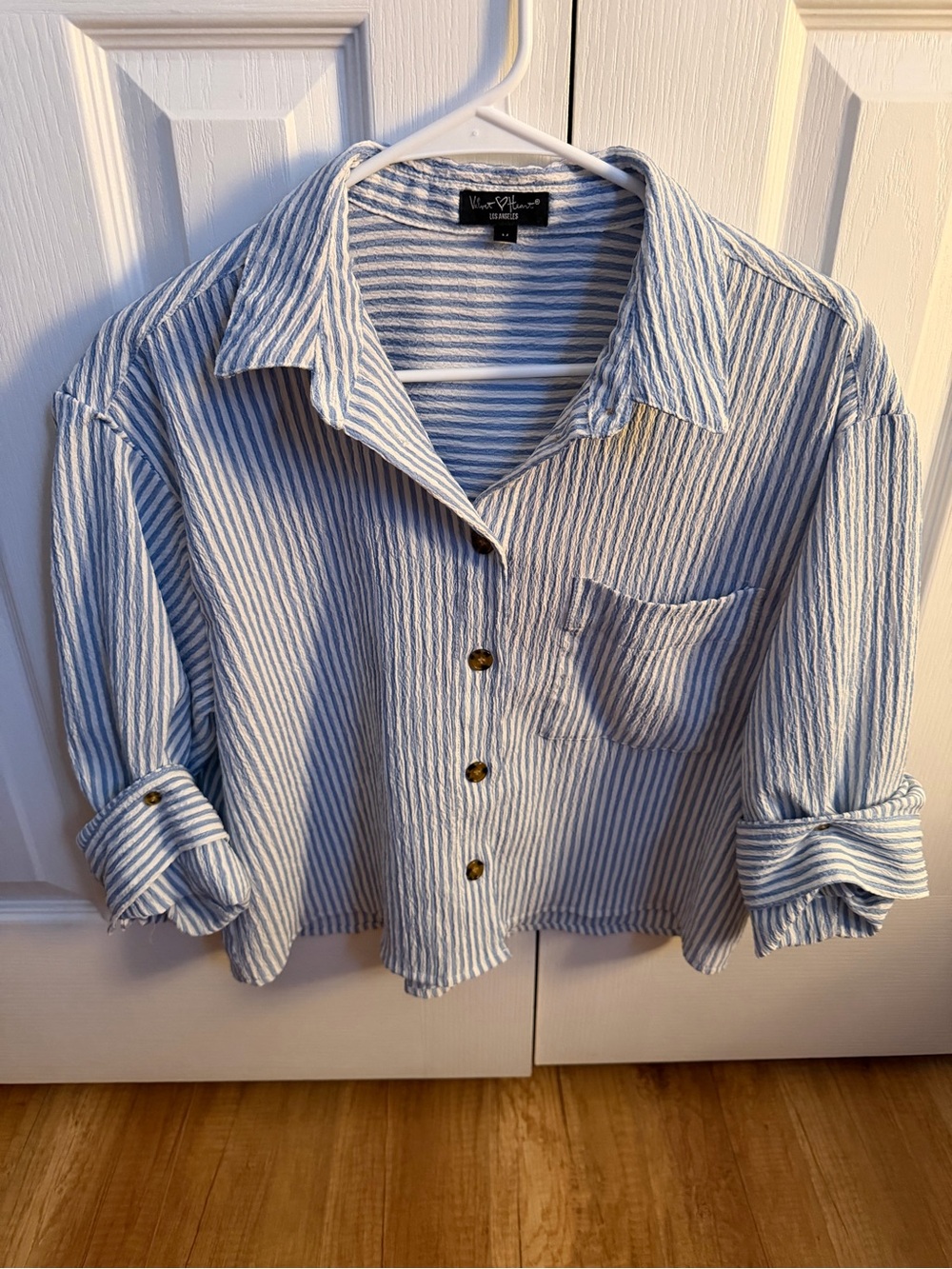 T.J.Maxx Blue and White Striped Cotton Button-Down Shirt